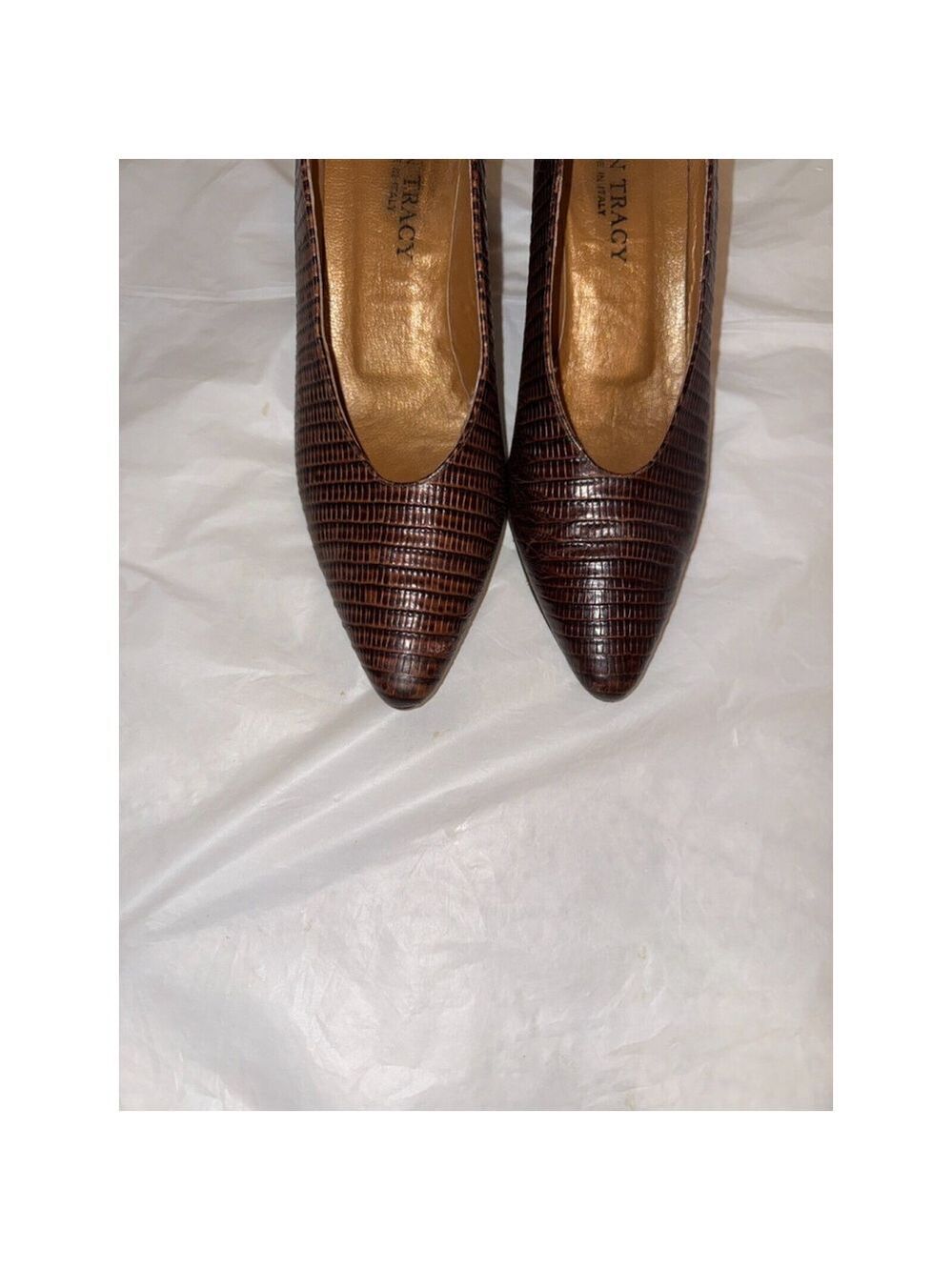 Ellen Tracy Made in Italy Leather Slip On Heels 7 brown - Picture 10 of 11